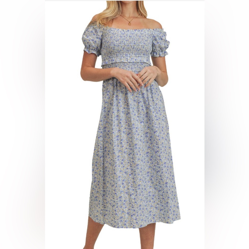 Lush Floral Print Smocked Midi Dress